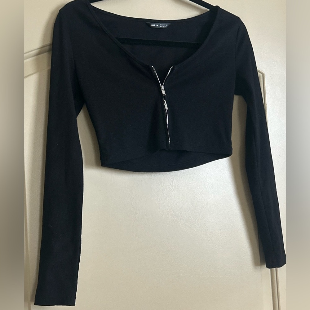 SHEIN Versatile Black Long Sleeve Zipper Front
